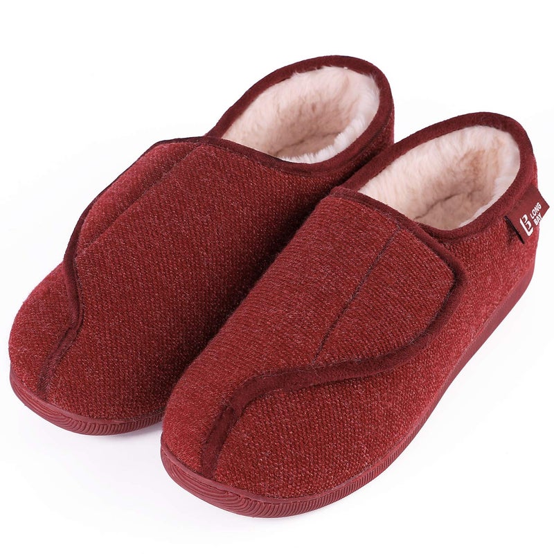 LongBay Womens Adjustable Slippers Memory Foam Cozy Wide Diabetic House Shoes Edema Orthopedic Neuropathy Indoor Outdoor (10 B(M), Wine Red) - Image 1